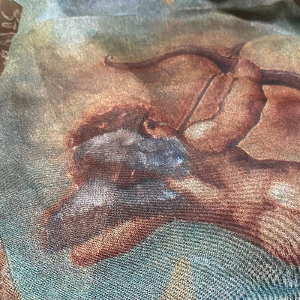 Betmar Vintage Artistic blue beige cherub sheer Scarf - Picture 12 of 16